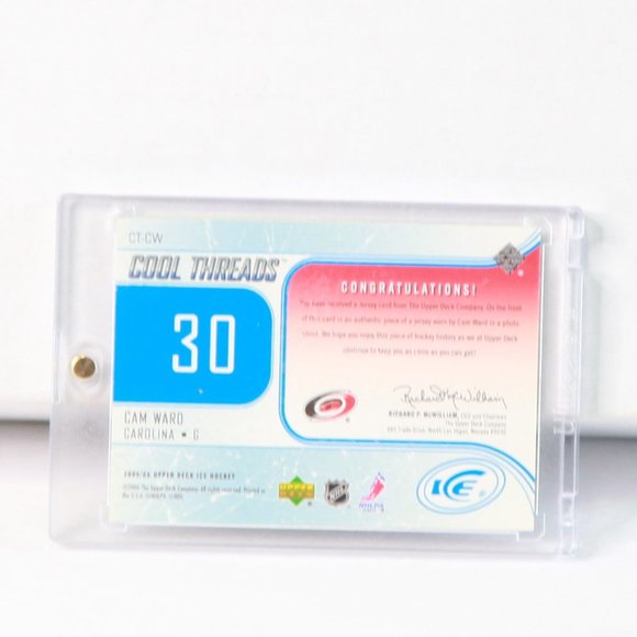 Cam Ward Upper Deck Ice Cool Threads Event Used Jersey Hockey Card 2005/06 - Picture 2 of 2